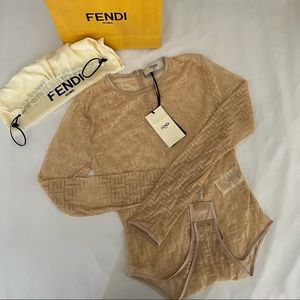 Fendi beige lace bodysuit size large new with tags